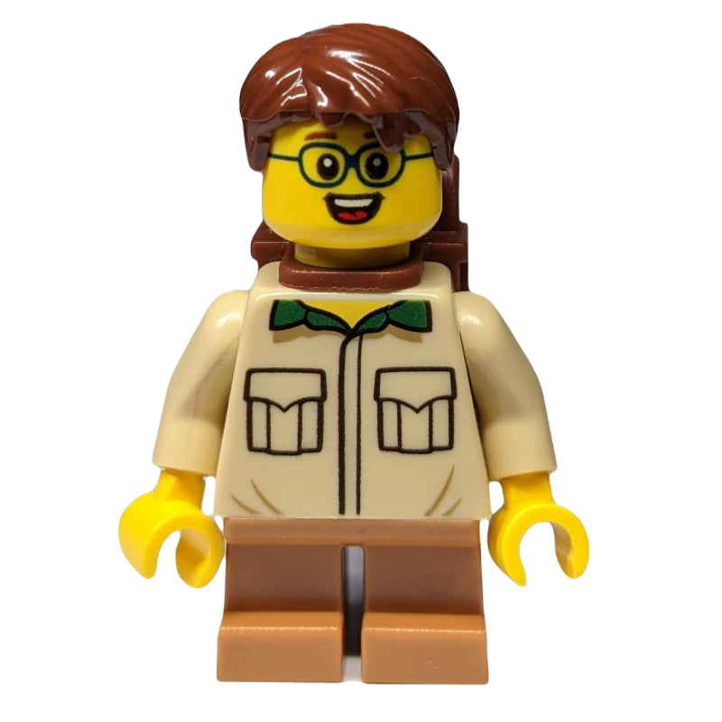 fig-009851 – Boy, Tan Shirt, Short Medium Nougat Legs, Reddish Brown Hair, Backpack, Glasses