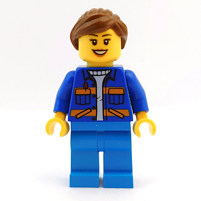 fig-009854 – Worker, Woman, Blue Jacket with Orange Stripes, Dark Azure Legs, Reddish Brown Hair