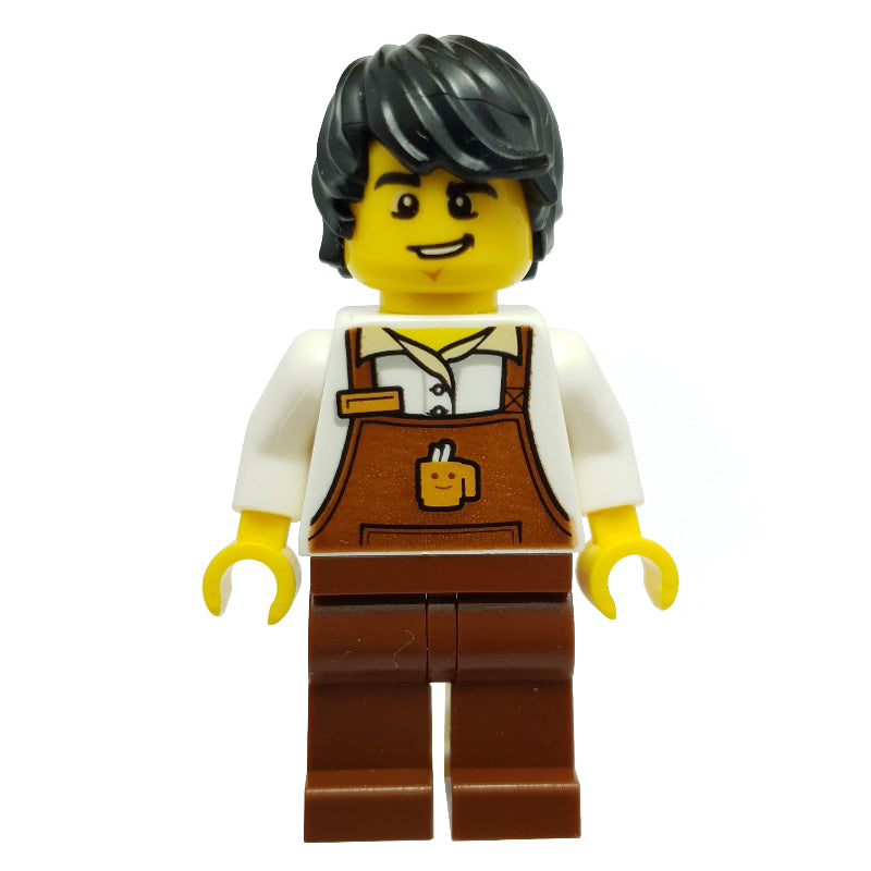 fig-009861 – Barista, Man, White Torso, Reddish Brown Apron, Black Hair