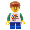 fig-009862 – Boy, Floating Classic Spaceman on Shirt, Short Blue Legs, Reddish Brown Hair