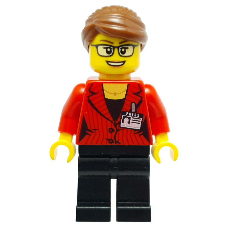 fig-009864 – Woman, Red Jacket, Black Legs, Reddish Brown Hair