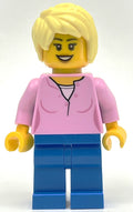 fig-009866 – Woman, Bright Pink Top, Blue Legs, Bright Light Yellow Hair