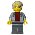 fig-009870 – Man, Light Bluish Gray Hoodie over Dark Red Shirt, Dark Bluish Gray Legs, Bright Light Yellow Hair, Silver Sunglasses