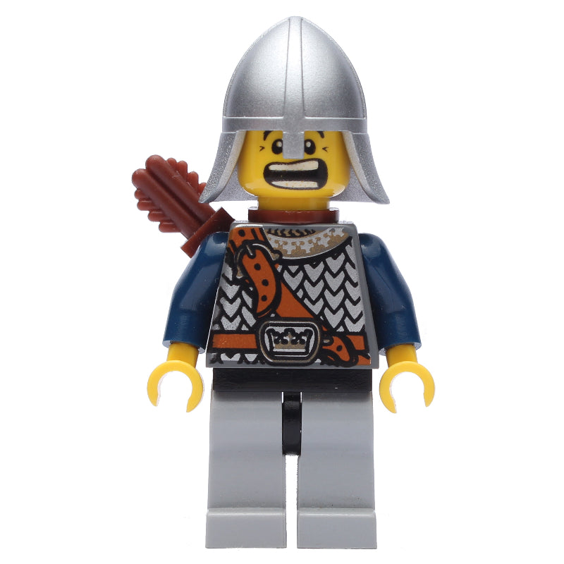 fig-009896 – Knight, Archer with Metallic Silver Helmet, Light Bluish Grey Legs, and Quiver