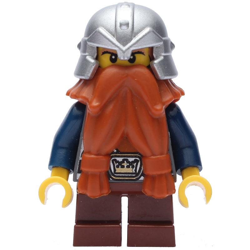 fig-009945 – Dwarf, Dark Orange Beard, Metallic Silver Helmet, Printed Beard