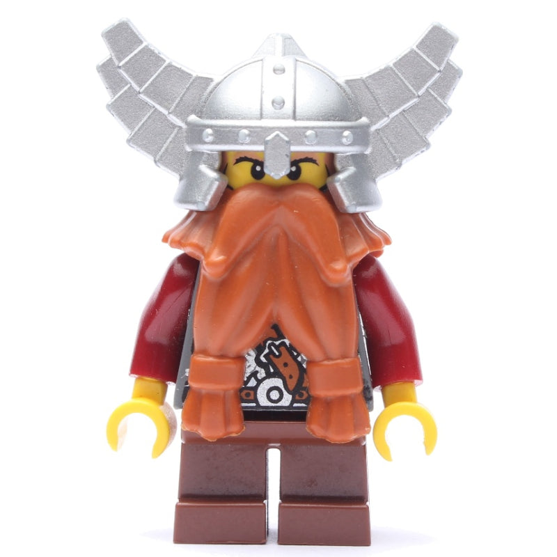 fig-009956 – Dwarf, Dark Orange Beard, Metallic Silver Winged Helmet, Printed Beard