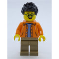fig-009975 – Man, Open Orange Jacket over Light Blue Shirt, Black Hair, Glasses