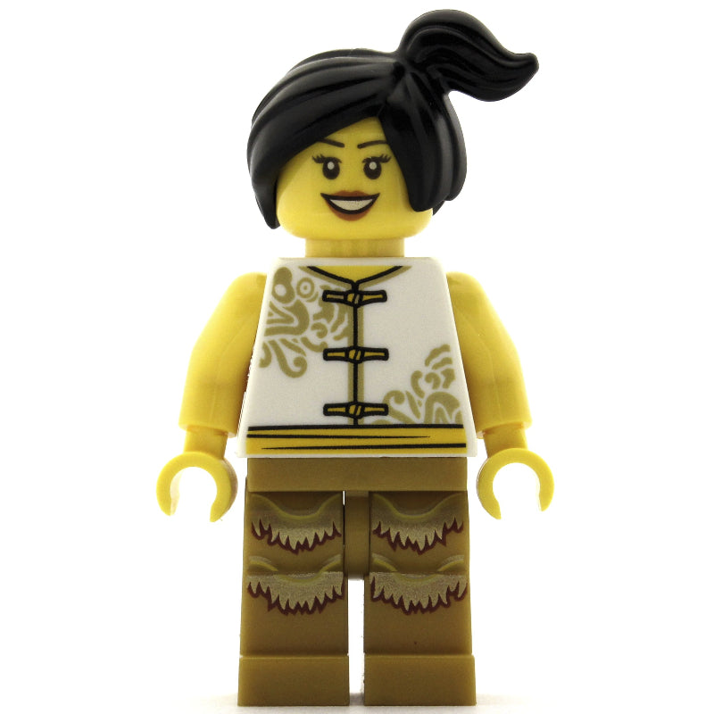 fig-009988 – Woman, White Robes with Ties, Black Hair