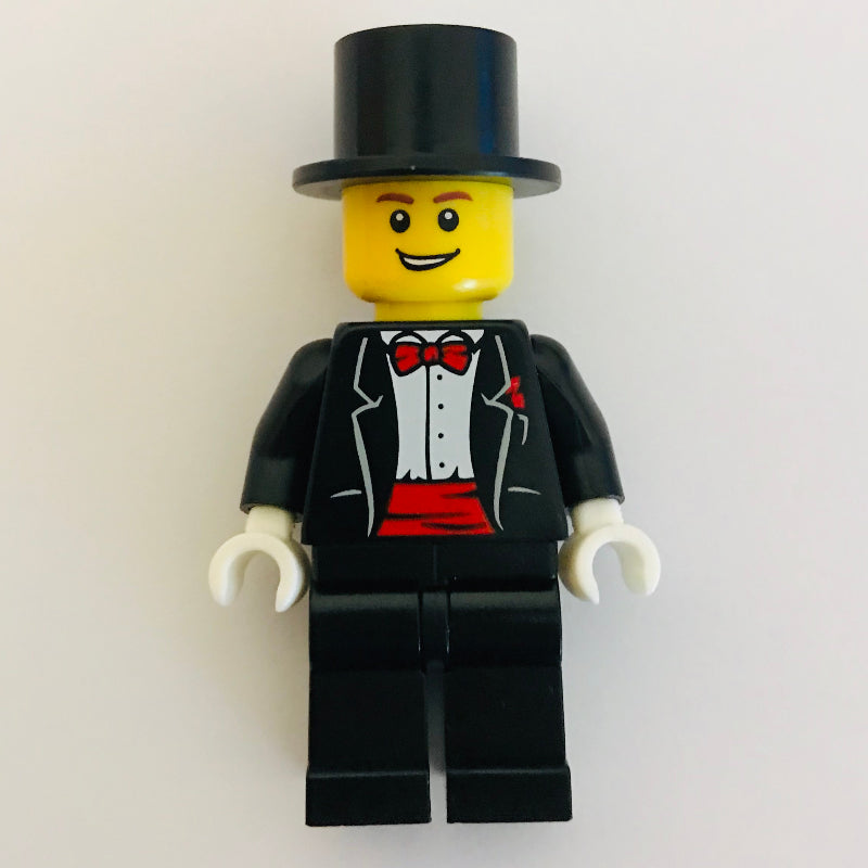 fig-010017 – Groom, Black Tuxedo with Red Bow Tie and Cummerbund, Top Hat