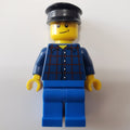 fig-010044 – Man, Dark Blue Plaid Shirt, Blue Legs, Black Hat