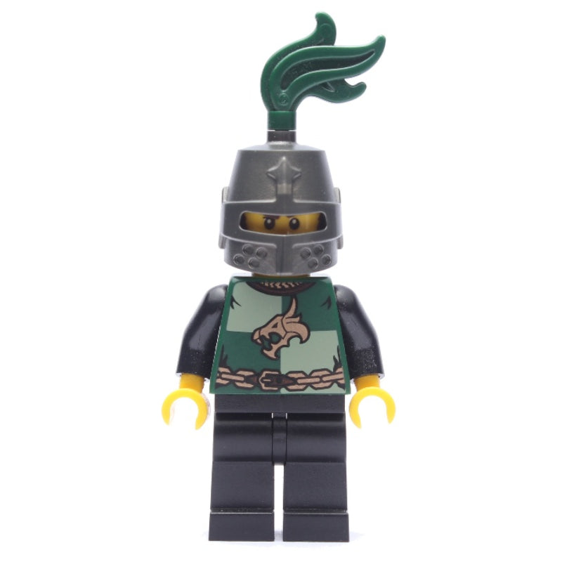 fig-010092 – Dragon Knight, Dark Green, Helmet with Dark Green Plume, Moustache and Stubble (Pearl Dark Gray)