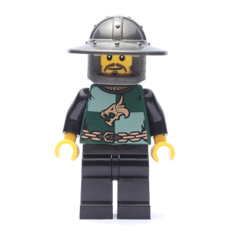 fig-010094 – Dragon Knight, Dark Green, Wide Brim Helmet, Moustache and Stubble (Pearl Dark Gray)