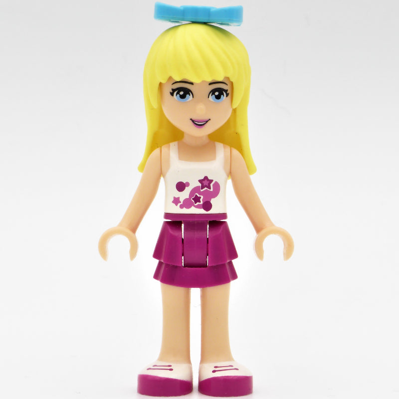 fig-010332 – Stephanie - White Top, Magenta Skirt, Medium Azure Bow