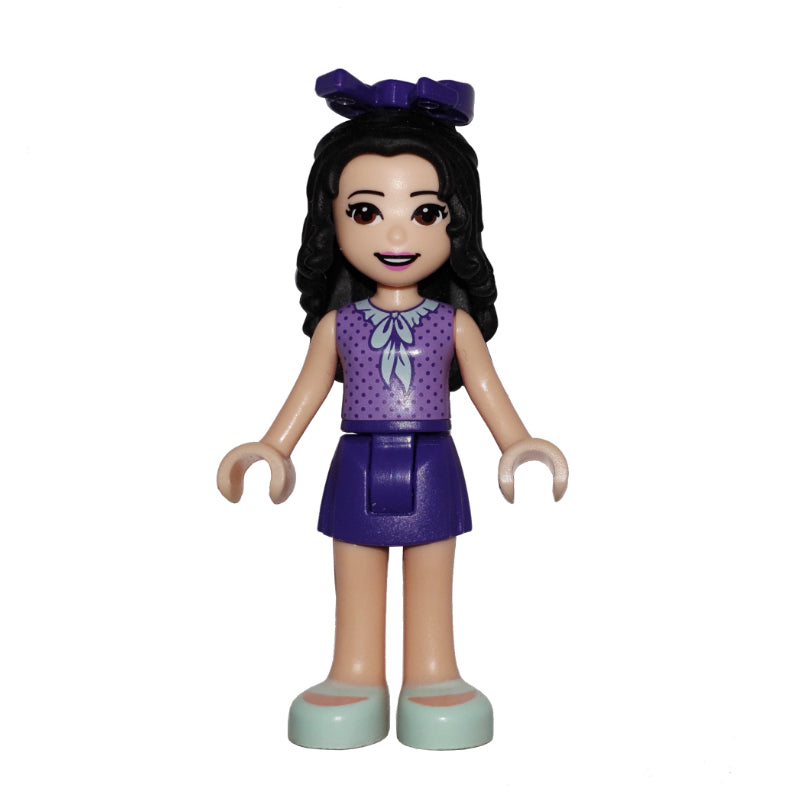 fig-010333 – Emma - Medium Lavender Dotted Top, Dark Purple Skirt, Bow