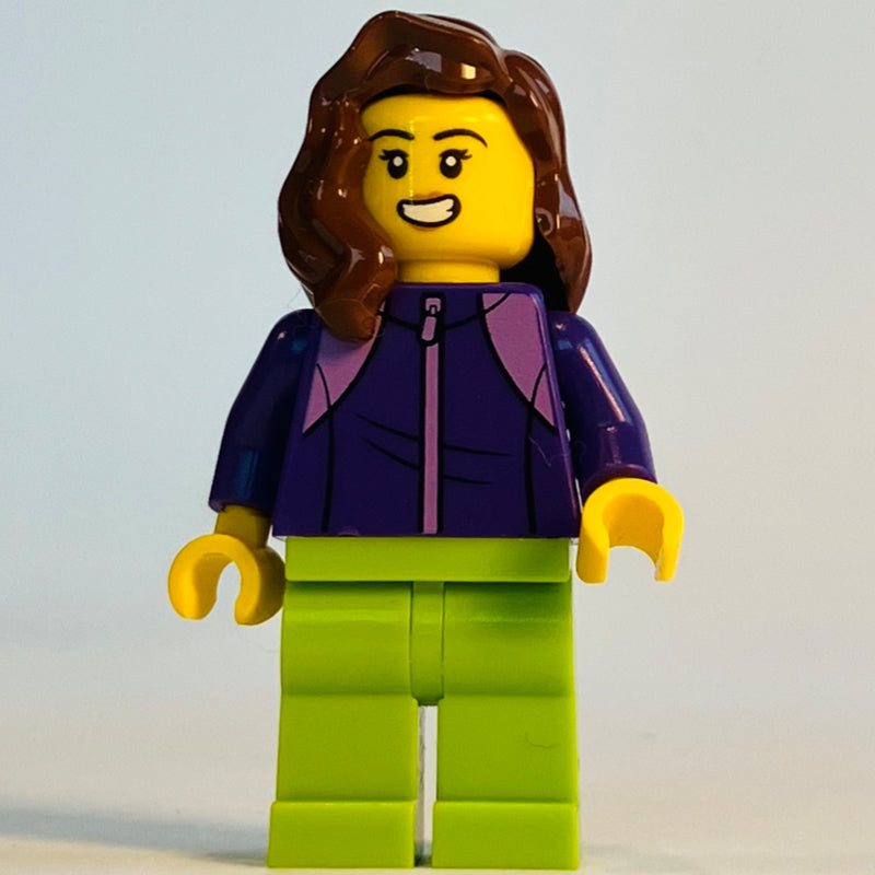 fig-010370 – Dark Purple Torso, Lime Legs, Reddish Brown Hair
