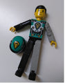 fig-010486 – Technic Figure Black/Light Gray Legs, Dark Turquoise Torso with Yellow, Black, Silver Print, Light Gray Mechanical Left Arm - Printed Helmet
