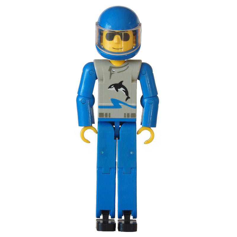 fig-010491 – Technic Figure Blue Legs, Light Gray Top with Wave and Orca Print, Blue Arms - Blue Helmet