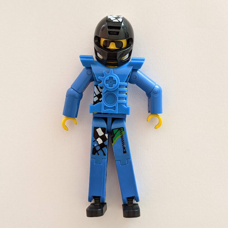 fig-010496 – Technic Figure Blue Legs, Blue Top with Technic Logo, Black Hair and Sunglasses - Black Helmet