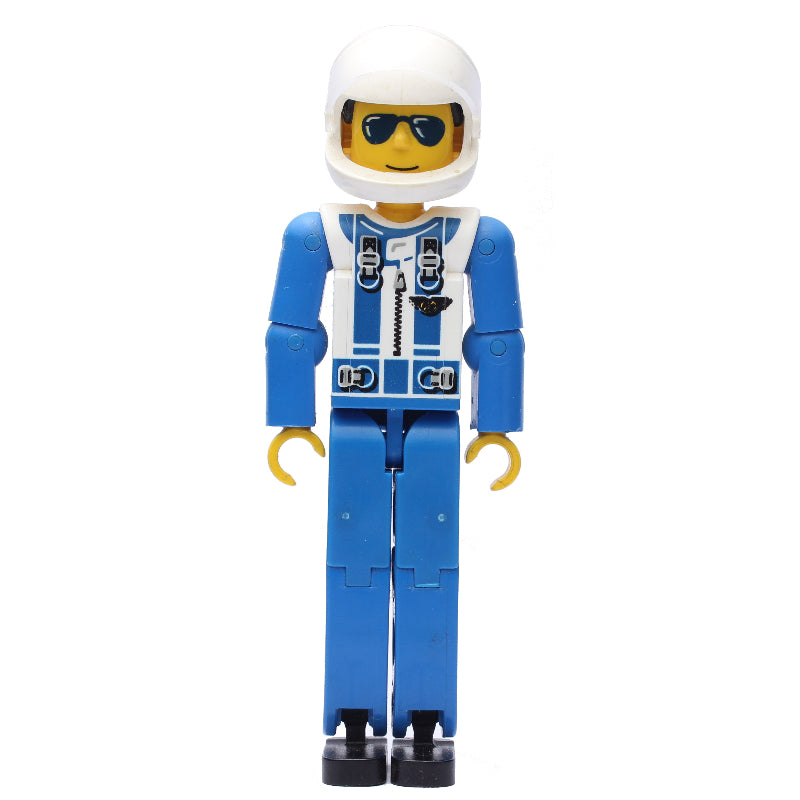 fig-010502 – Technic Figure Blue Legs, White Top with Zip & Shoulder Harness Print, Blue Arms - White Helmet
