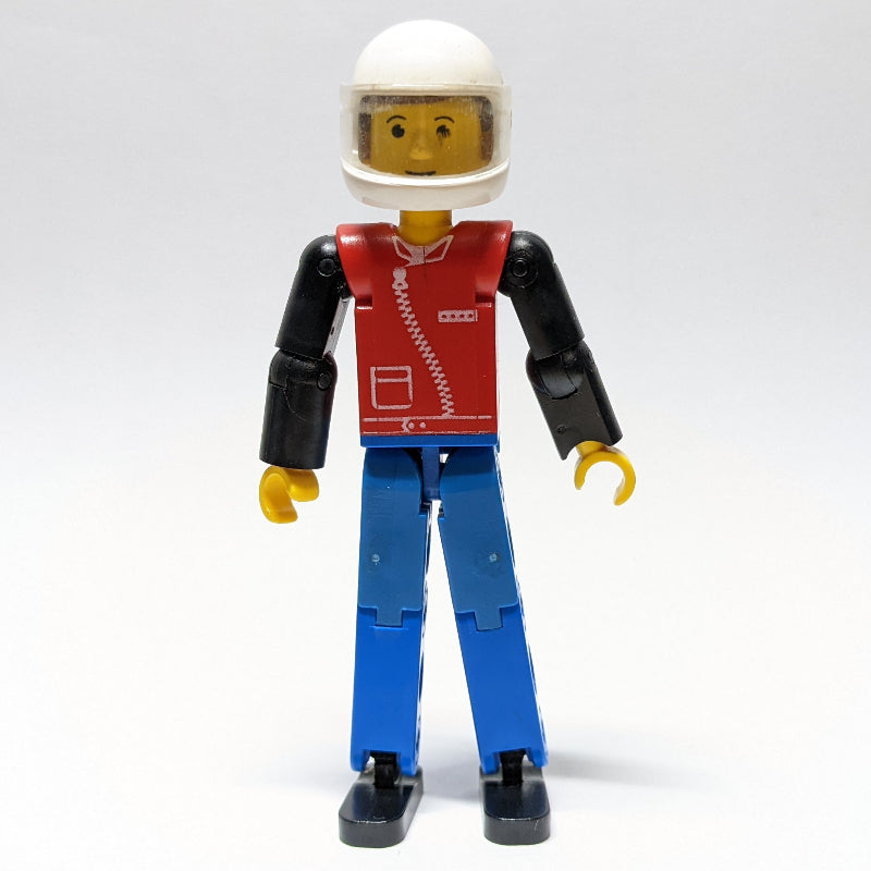 fig-010504 – Technic Figure Blue Legs, Red Top with Zipper Print, Black Arms - White Helmet