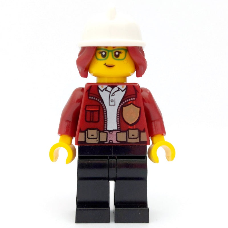 fig-010560 – Freya McCloud, Open Dark Red Jacket with Badge, White Fire Helmet (3626cpr3232 Head)