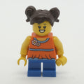 fig-010566 – Girl, Orange Top, Short Blue Legs, Brown Hair