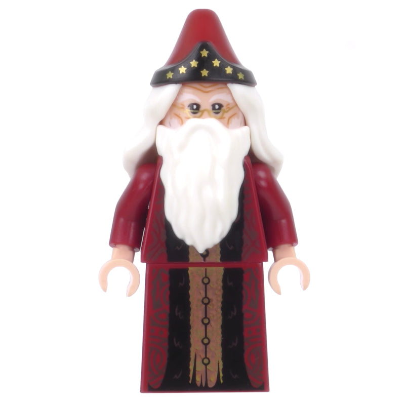 fig-010568 – Albus Dumbledore, Dark Red Robe with Skirt, Stars on Hat