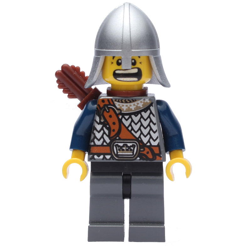 fig-010621 – Knight, Archer with Metallic Silver Helmet, Dark Bluish Grey Legs, and Quiver