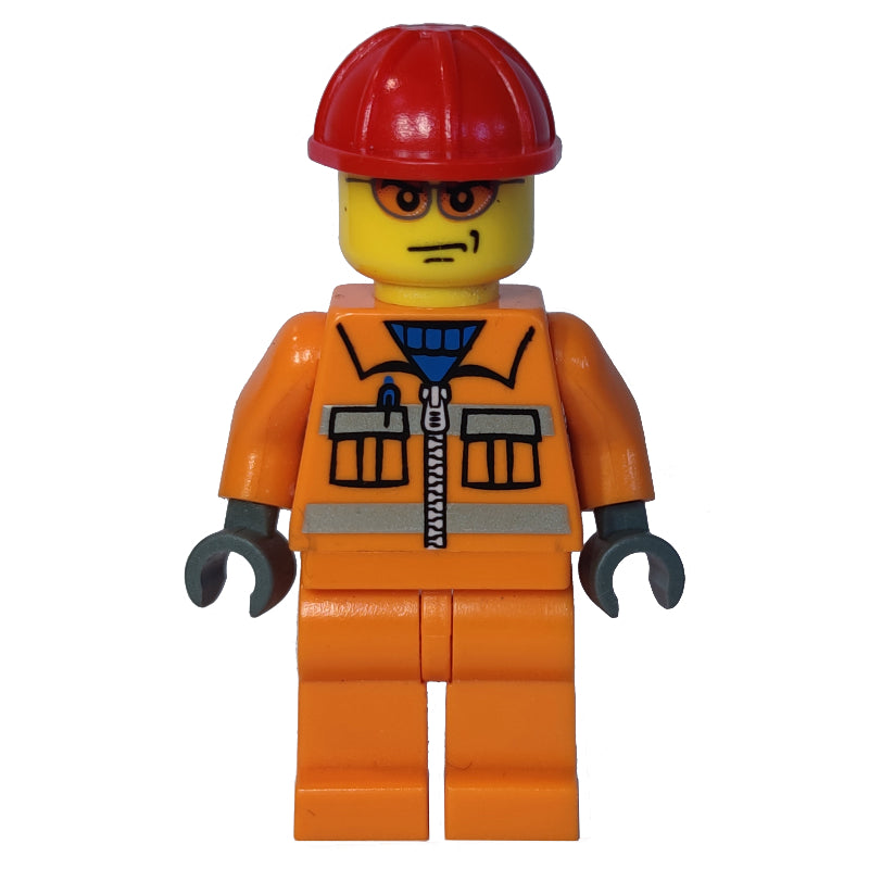 fig-010633 – Worker - Orange Torso, Orange Legs, Red Helmet, Glasses