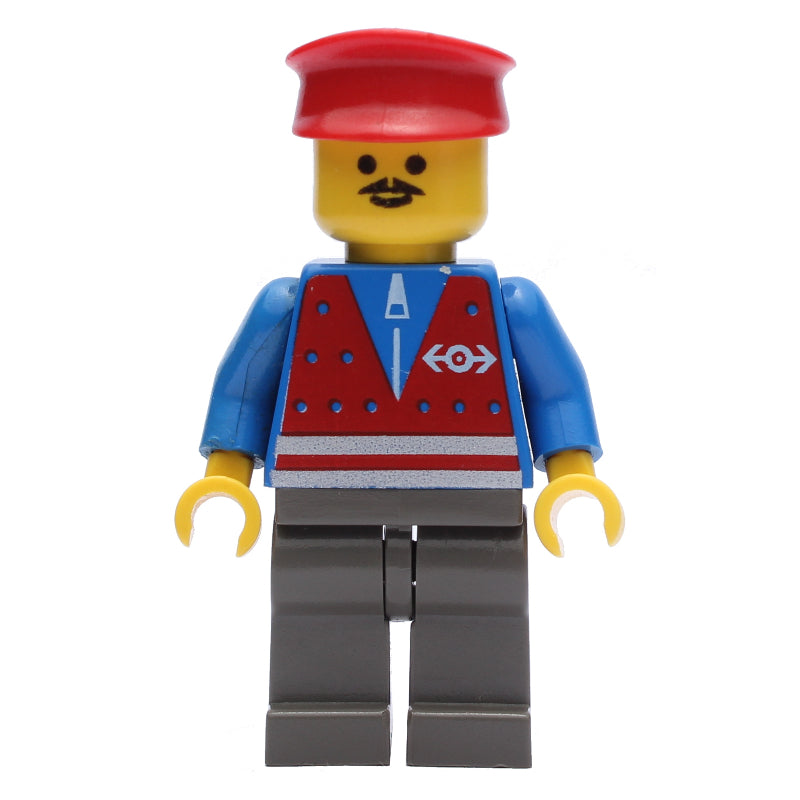 fig-010663 – Train Worker - Blue Torso, Dark Gray Legs, Red Hat