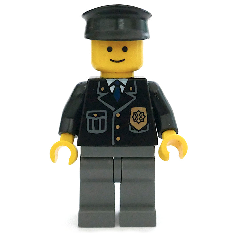 fig-010706 – Police - Black Torso, Dark Bluish Grey Legs, Black Hat
