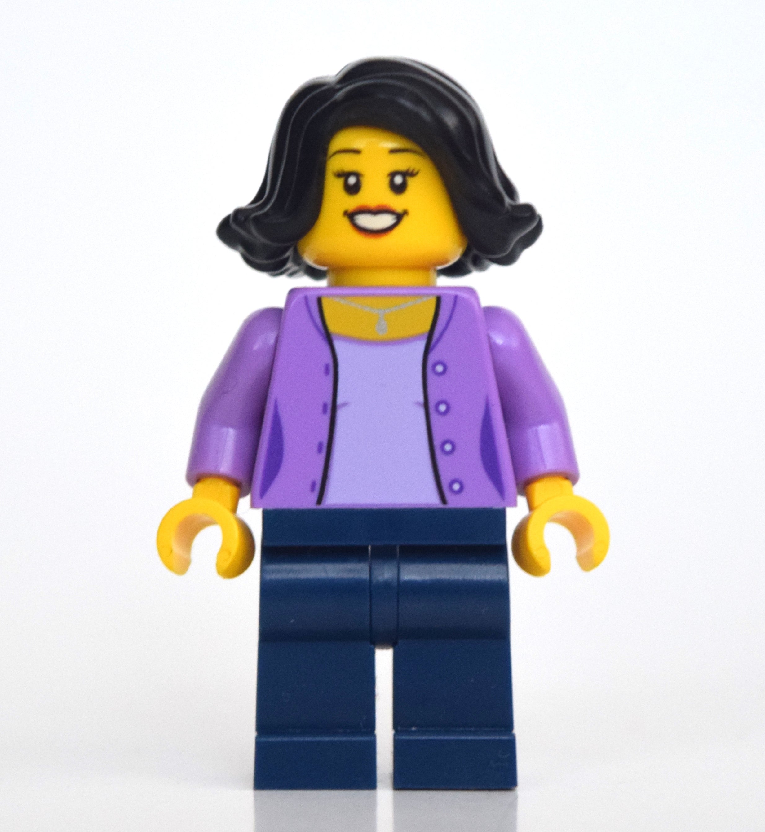 fig-010754 – Woman, Medium Lavender Sweater, Dark Blue Legs, Black Hair