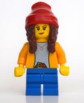 fig-010755 – Girl, Bright Light Orange Shirt, Blue Medium Legs, Red Beanie with Braids