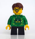 fig-010757 – Boy, Green Ninjago Hoodie, Short Black Legs, Reddish Brown Hair, Glasses