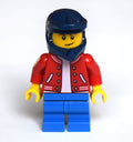 fig-010778 – Boy, Red Letterman Jacket, Blue Medium Legs, Dark Blue Dirt Bike Helmet