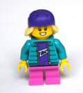 fig-010779 – Girl, Dark Turquoise Jacket, Short Dark Pink Legs, Dark Purple Bike Helmet