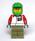 fig-010780 – Man, White Racing Jacket, Olive Green Legs, Green Dirt Bike Helmet, Stubble