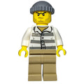 fig-010782 – Criminal, Prison Shirt '86753', Dark Tan Legs, Hat, Stubble