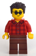 fig-010791 – Man, Red Plaid Shirt, Reddish Brown Legs, Sunglasses, Dark Brown Hair