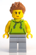 fig-010795 – Man, Lime Hoodie, Light Bluish Gray Legs, Medium Nougat Hair