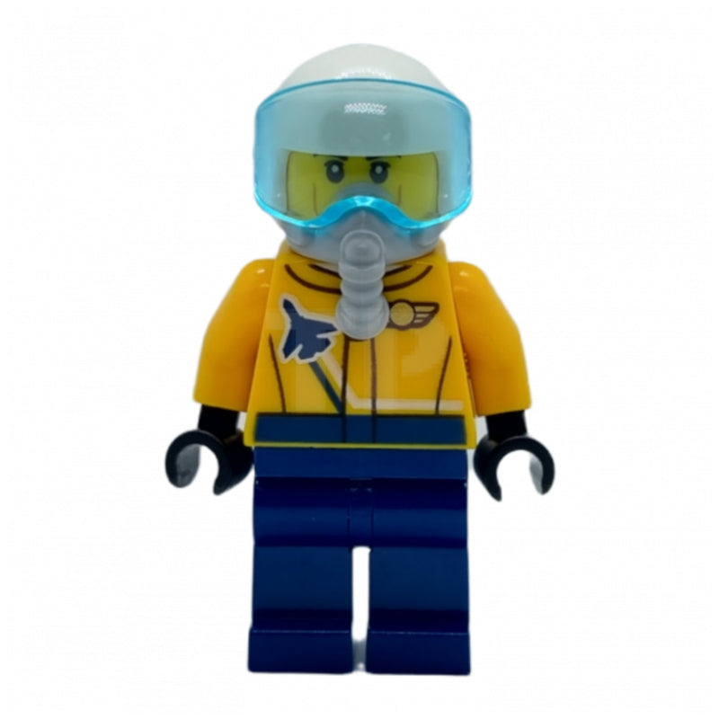 fig-010816 – Pilot, Orange Jacket, Dark Blue Legs, White Helmet with Visor and Breathing Apparatus