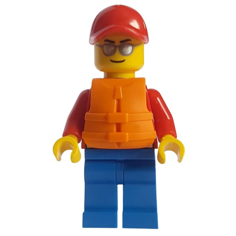 fig-010817 – Lifeguard, Red Jacket, Blue Legs, Red Cap, Orange Life Vest