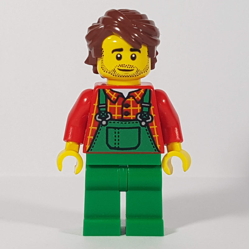 fig-010819 – Man, Green Overalls, Reddish Brown Hair, Stubble Beard
