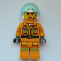 fig-010834 – Firewoman, Bright Light Orange Firesuit, White Helmet with Visor