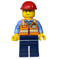 fig-010835 – Man, Orange Safety Vest, Dark Blue Legs, Red Hard Hat, Sweat Drops
