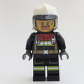 fig-010839 – Fireman, Black Firesuit, White Helmet with Black Peak and Neck Protector with Visor