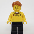 fig-010845 – LEGO Employee, Yellow Shirt, Black Legs, Dark Orange Hair