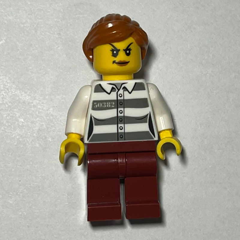 fig-010855 – Criminal, Woman, Prison Shirt with '50382', Dark Red Legs, Dark Orange Hair