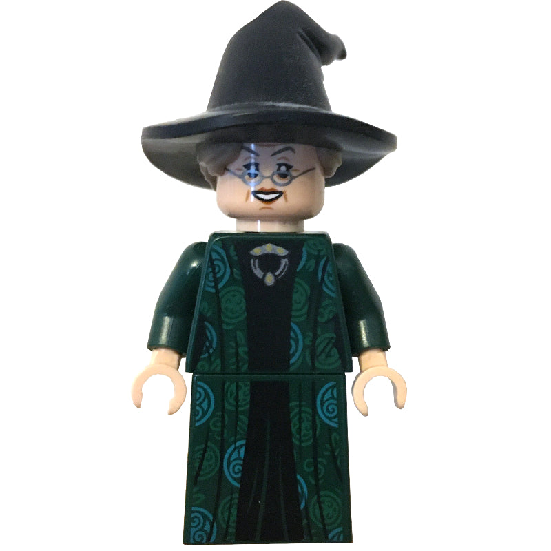fig-010883 – Professor Minerva McGonagall, Dark Green Robe, Black Hat with Dark Tan Hair, Azure Circle Symbols