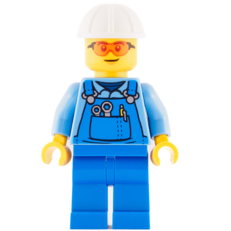 fig-010886 – Worker - Medium Blue Torso, Blue Overall, Orange Glasses, White Helmet